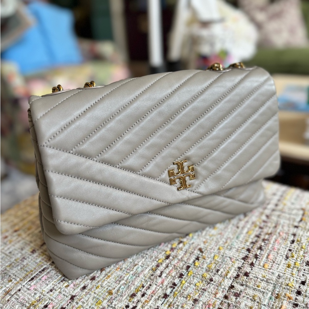 Tory Burch Quilted Gray Shoulder Bag